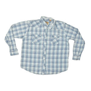 Moda Tech Men's Blue Plaid Western Snap Shirt Long Sleeve Regular Size XL